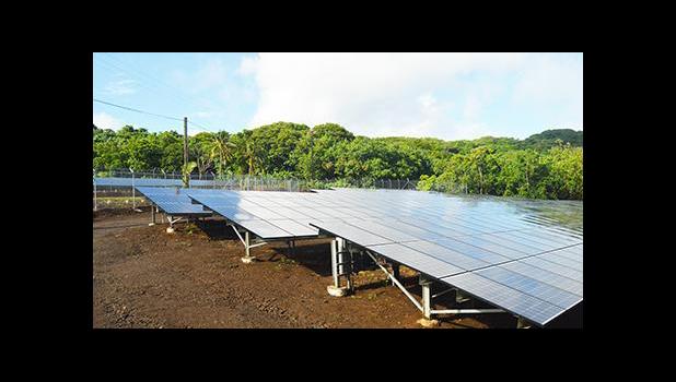 A look at the 1,410 kW of solar PV panels, of the Ta'u Renewable Energy PV project, commissioned in Oct. 2016 and located on Faleasao village, Ta'u island, American Samoa. [SN file photo]