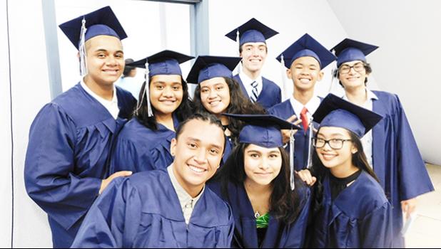 Home of the Navigators Class of 2017 Pacific Horizons School graduates highly motivated; Sharon-Netosi Ah Ping, Alec Corry, Charles Feleti, Michael Galea’I, Brian Serrano, Jack Tuiolosega, Peresia Tupuola, Angel Taira Uhrle, Nina Bianca Vergara. Congratulations!!! Malo lava!  [photo: EM]