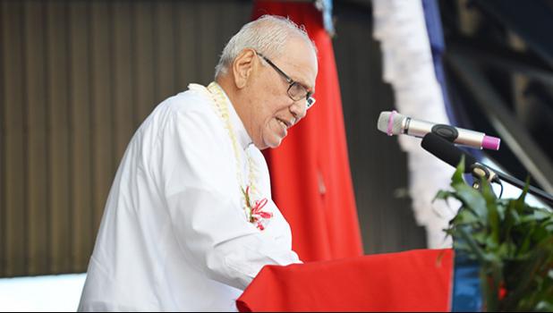 Samoa Head of State, Tui Atua Tupua Tamasese Efi during his special Flag Day address at yesterday’s 2017 Flag Day ceremony at Veterans Memorial Stadium. [photo: AF]