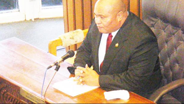 Newly confirmed Office of Public Information, KVZK-TV, director Tuimavave Tauapa’i Laupola during his Senate confirmation hearing yesterday.  [photo: FS]