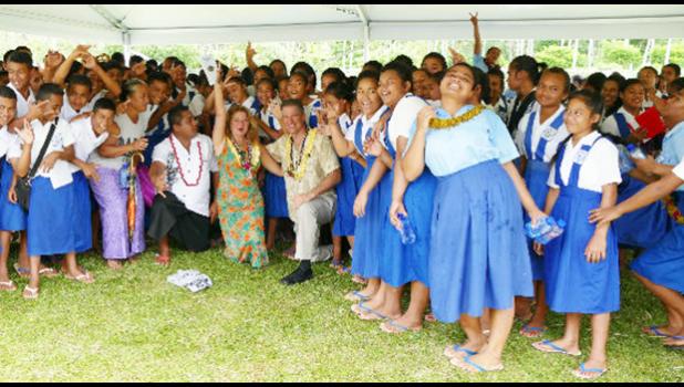 It was a busy day in Samoa for U.S. Ambassador and Gail Brown when they officially opened the doors to Safata College’s newly constructed multistory classroom block, and then onto Sataoa Primary School to celebrate the completion of renovation work. Both of these projects were the result of discussions between US Embassy Samoa and the US Government of Samoa as to how the US Embassy could assist in the aftermath of Cyclone Evan.  [photo: U.S. Embassy]