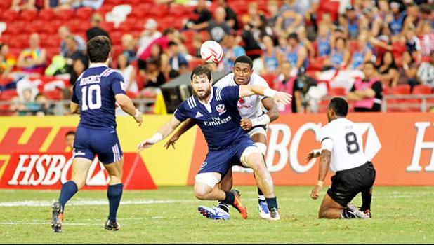 The USA Eagles (American Samoa's other team) made a huge impact in the HSBC Sevens by upsetting favorite Fiji 24-19 at the Singapore HSBC Sevens, Day 2, National Stadium, Singapore.  [Photo: Barry Markowitz]