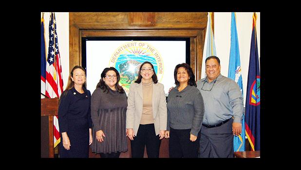 (Pictured left to right) Colette Monroe, Policy Advisor, Office of the Governor, U.S. Virgin Islands; Tricee Limtiaco, Special Assistant to the Governor of Guam; Assistant Secretary for Insular Areas Esther Kia’aina, Dr. Ruth Matagi-Tofiga, Director, American Samoa Department of Marine and Wildlife Resources; Richard Seman, Secretary, CNMI Department of Lands and Natural Resources.  [photo: USDOI-OIA]