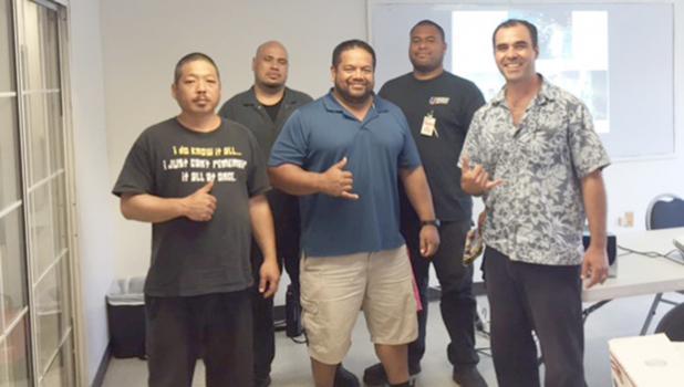 There are seven UTI grads currently working for the American Samoa Power Authority, and according to ASPA’s head, Utu Abe Malae, their “excellent hands-on skills” benefit ASPA immensely.  Seen here are four of those UTI grads, who all hold positions of responsibility in the agency, which has received numerous awards for innovation, leadership, customer service and progressive work in the field. The fifth person (far right) is UTI representative Jason Tagal, who will be in the Territory this week. Seen here 