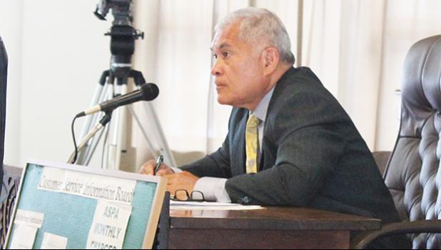 ASPA executive director Utu Abe Malae appeared before a Senate committee on Tuesday where he testified that there is no hike in electric rates. Utu came prepared, passing out information sheets and using visual aid — an information board (pictured) — that details ASPA charges and other issues. See story for details.  [photo: FS]