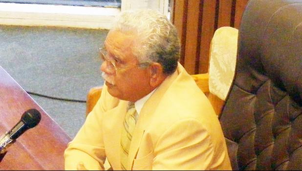 Nominee for Department of Marine and Wildlife Resources director, Va’amua Henry Sesepasara during his Senate confirmation hearing yesterday. The Senate while pending a motion for reconsideration in the House, later confirmed him.  [photo: FS]