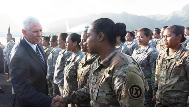 Vice President Pence greeting members of the U.S. Army Reserve in American Samoa in 2017.  [courtesy photo]