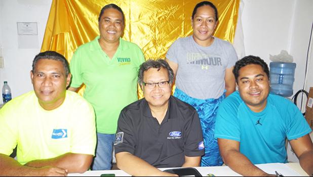 Totino o le Laulauatofi a le American Samoa Volley Ball Federation: L-R [alaalatai] Fa'alialia Mauigoa Sui Peresetene; Dr Mikaele Etuale Taitaifono;  Ben Sauvao Peresetene; [Tutula'i] Pona T. Ala - Failautusi ma Sabrina Leaupepetele Betham Teutupe.  [ata: Leua Aiono Frost]