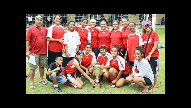 The new women’s FFAS National Cup holders, the Tafuna Jets, after taking the hardware away from PanSa in a 1-0 win on Match Day 5 of the 2016 FFAS National League on Saturday, Sept. 17, at Pago Park Soccer Stadium.  [FFAS MEDIA/Brian Vitolio] 