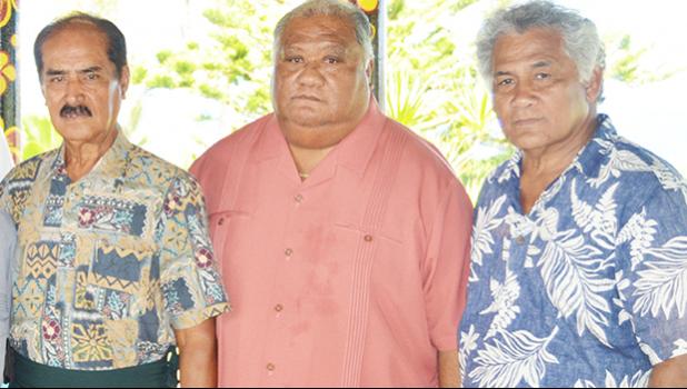 [l-r] Sen. Satele Galu Satele Sr., along with Tuiasina Sosene Esera, and Tuiasina Dr. Salamo Laumoli following a Western District meeting of traditional leaders Monday morning at Satele’s Guest House in Vailoatai. Read Samoan story in today’s Lali section. [photo: AF]