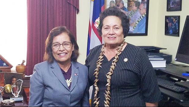 Congresswoman Aumua Amata with President Hilda Heine in the Congresswoman’s Washington, D.C. office. [courtesy photo]