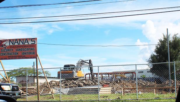 Construction work set up at Nu’uuli Vocational Technical High School with Nana sign at the side.