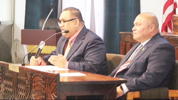 Attorney General Fainu’ulelei Falefatu Ala’ilima-Utu (left) and the Governor’s Chief of Staff, Tuimavave Tauapa’i Laupola