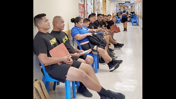 U.S. Army Reserve Soldiers under the 9th Mission Support Command waiting for physicals