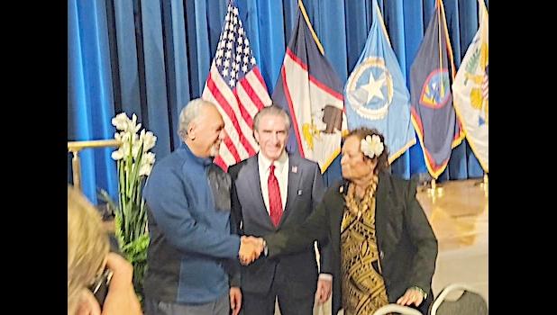 Congresswoman Uifa’atali Amata and Governor Pulaali’i with Secretary Burgum.