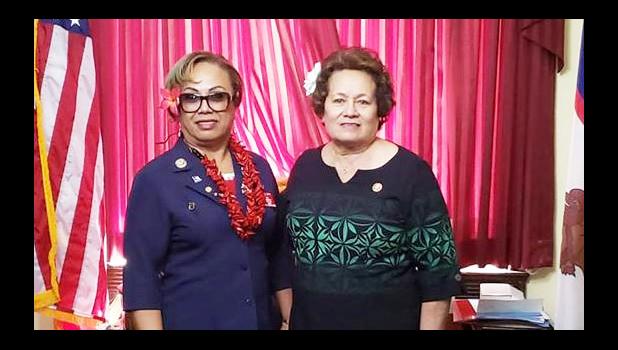 Congresswoman Aumua Amata with Hawai’i Pacific VFW commander, High Chief Igafo Maria Va’a