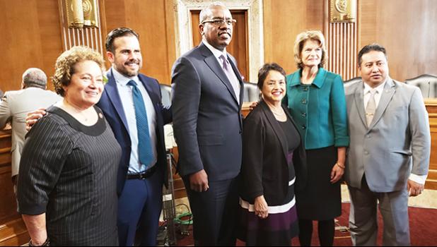 (l-r) Congresswoman Amata, Gov. Ricardo Rosselló of Puerto Rico, Gov. Albert Bryan of USVI, Gov. Lou Leon Guerrero of Guam, Chairman Murkowski of Alaska, and Gov. Ralph Torres of CNMI