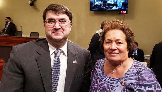 Congresswoman Amata with VA Secretary Wilkie at a 2019 hearing.   