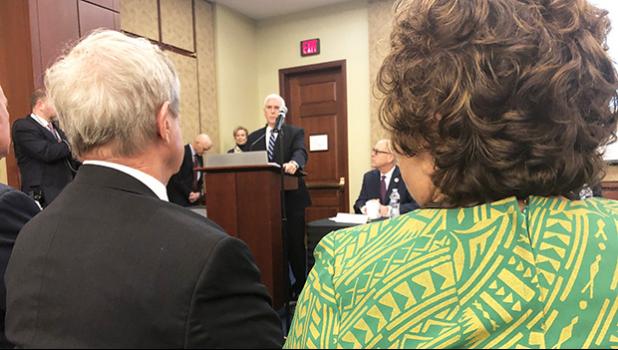 Amata and other Members, in this photo, are being briefed by Vice President Pence on national health efforts