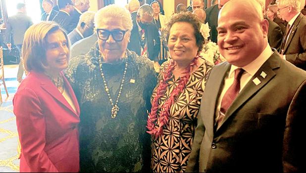 Speaker Nancy Pelosi, Samoa Prime Minister Fiame Naomi Mata’afa, Uifa’atali Amata, and Micronesia President David Panuelo 