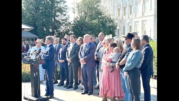 Congresswoman Uifa’atali Amata with Gold Star families at the U.S. Capitol for the discussion of the 350-page official report on the Afghanistan withdrawal. Amata and Gold Star families