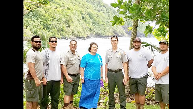 Amata with Superintendent Scott Burch, Ranger/Education Assistant Pua Tuaua Jr., and a hardworking crew of the National Park of American Samoa. 