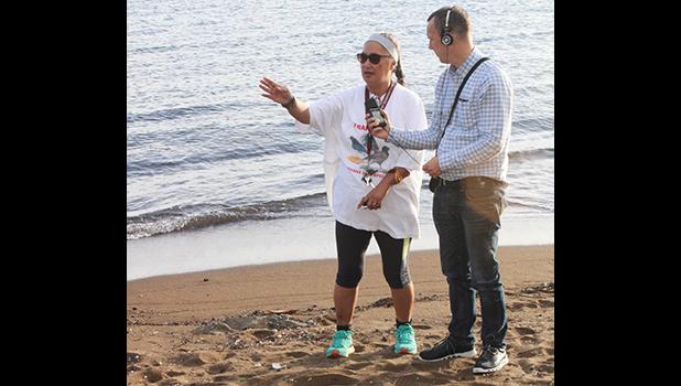 Fofo County Rep. Andra Samoa (left) being interviewed by Johan Bergendorff