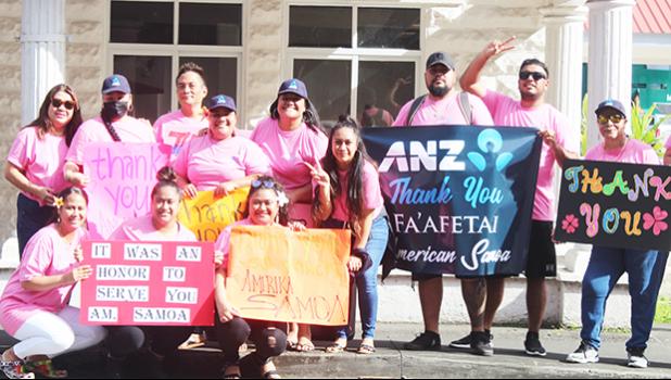 Employees of ANZ during a good bye wave