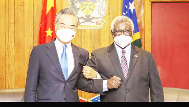 PM Manasseh Sogavare and Chinese Foreign Minister Wang Yi