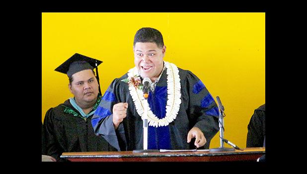 Newly elected Representative Samuel Meleisea exhorted the 65th ASCC graduating class during his keynote speech, to remember that family support is what will ensure your success — “It’s important for you to know that whatever you do and where ever you go, they’ll always be there for you.” The commencement ceremony took place last Friday morning at the ASCC gymnasium. See story inside. [photo: TG]