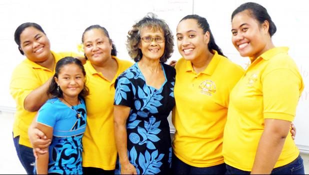 ASCC Business Department chairperson Dr. Faofua Faatoafe (center) celebrates with four of her students (and one of their daughters) upon their return from a field trip to the Independent State of Samoa, where they observed the operating methods of a number of businesses.  