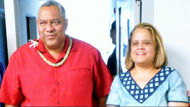 Lt. Governor Lemanu Peleti Palepoi Sialega Mauga conferring with ASCC President Dr. Rosevonne Makaiwi-Pato earlier this semester. Lemanu will give the keynote address at the 68th ASCC Commencement Ceremony tomorow, Friday, May 18, beginning at 10 a.m. in the Auditorium of the College’s new Multi-Purpose Center.  [photo: J. Kneubuhl]
