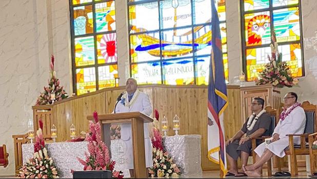 Education director Talauega Dr. Samasoni Asaeli (standing at podium) 