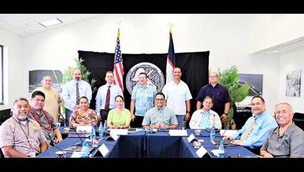 (left to right) Director Chris King - Port Administration, Representative Samuel Ioka Ale Meleisea, Director Blanche "Lulu" Barber - ASEDA, Legal Counsel Jason Mitchell - Governor's Office, Director Petti Matila - Commerce Department, Mike McDonald - DOC Analyst, Director Faleosina Voigt - Public Works, Director Wallon Young - ASPA, Lieutenant Governor Talauega E. V. Ale, Director Archie Soliai - Marine Wildlife Resources, Senator Magalei Logovi'i, Director Fa'amao Asalele - Environmental Protection Agency, Attorney General Fainuulelei Falefatu Alailima Utu, Treasurer Malemo Lafoia Tausaga. Members of the ASEDA