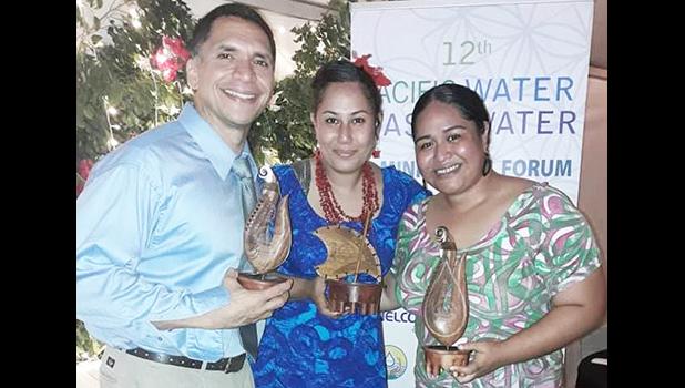 (l-r) Manager of the ASPA Environmental Services Division William Spitzenberg, with Matamua Katrina Mariner and Helen Pulou