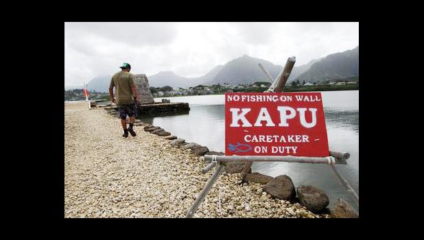 In this Friday, Dec. 2, 2016 photo, Conservation International's Luka Mossman, who restores and researches Native Hawaiian fishponds, walks along a barrier wall on Heeia fishpond in Kaneohe, Hawaii. As traditional commercial fishing is threatening fish populations worldwide, U.S. officials are working on a plan to expand fish farming into federal waters around the Pacific Ocean. Some see the move toward aquaculture as a promising solution to overfishing and feeding a hungry planet. But critics say the industrial scale farms could do more harm than good to overall fish stocks and ocean health. (AP Photo/Caleb Jones) In this Friday, Dec. 2, 2016 photo, Conservation International's Luka Mossman, who restores and researches Native Hawaiian fishponds, walks along a barrier wall on Heeia fishpond in Kaneohe, Hawaii. As traditional commercial fishing is threatening fish populations worldwide, U.S. officials are working on a plan to expand fish farming into federal waters around the Pacific Ocean. Some see the move toward aquaculture as a promising solution to overfishing and feeding a hungry planet. But critics say the indus