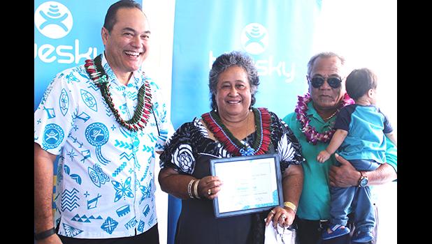 Bluesky Pacific Group chief executive officer Toleafoa Tiafau Douglas Creevey (far left) pictured last Friday, with Mr. and Mrs. Sili Sataua