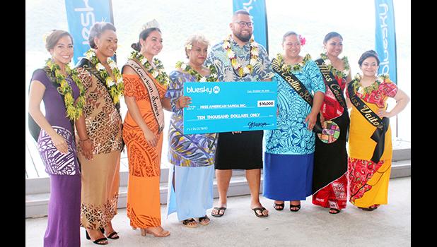 Miss American Samoa Inc., (MASI) president Mrs. Meafou Imo (fourth from left) and Bluesky Communications chief executive officer and contestants