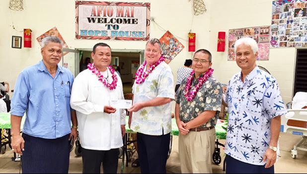 Hope House board chairman Ta’afano Joe Tavale; Rev. Fr. Faitau Lemautu; Bank of Hawaii vice president of West Hawaii, Hobbs Lowson ; BoH vice president of American Samoa operations, EJ Tyler Ozu; and Hope House board member Larry Sanitoa
