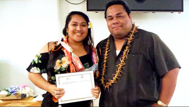 Oneata Rosie Soi received the Samoan Studies Award from Samoan Studies Institute department chairman Evile Feleti. 