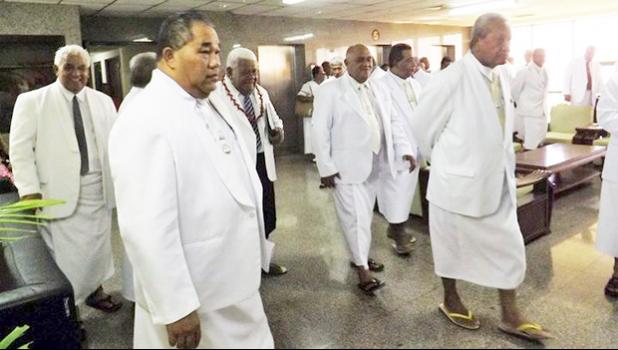  Congregational Christian Church ministers arriving at government house for a meeting with Prime Minister Tuila'epa Sa'ilele Malielegaoi, and his cabinet on Monday. 