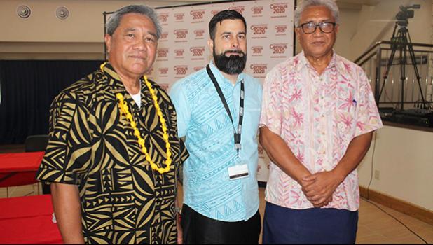 [-r] American Samoa Census Office Manager Meleisea Vai Filiga; US Census Bureau’s 2020 Census Advisor to American Samoa, Jason Kopp; and Commerce director Fuiavailiili Keniseli Lafaele