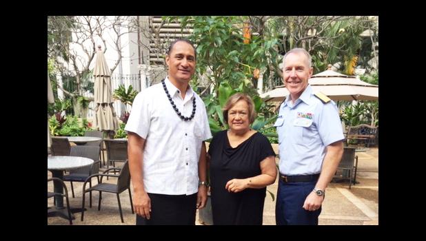 Chairman Taotasi Archie Soliai; Council executive director Kitty Simonds; and Rear Admiral Kevin Lunday, commander of the Honolulu-based 14th District of the US Coast Guard
