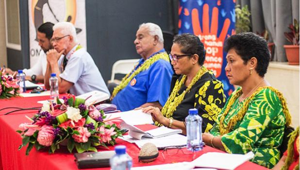 Ombudsman Maiava Iulai Toma, Chairman of the National Council of Churches, Deacon Dr. Kasiano Leaupepe, Dr. Mercy Ah Siu-Maliko and C.E.O. of the Ministry of Women, Community and Social Development, Afamasaga Faauiga Mulitalo.