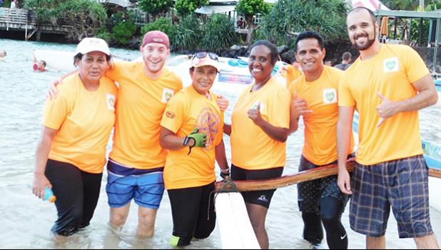 The LBJ Hospital put a team together to race at the first Harbor Classic V6 race last Friday at Sadie’s by the Sea beach. Dentists and medical students compose the team, with many paddling for the very first time.  [Photo: Ese Malala]