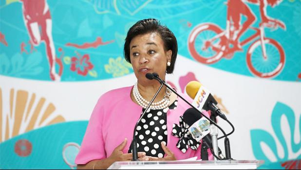 Baroness Patricia Scotland, Commonwealth Secretary General, speaks to the media during the 2017 Commonwealth Youth Games Opening on July 17, 2017 in Nassau, Bahamas.  [Photo: Mark Kolbe/Getty Images/AFP]