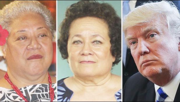 DIFFERENT VIEWS: Fiame Naomi Mataafa, Aumua Amata and U.S. President Donald Trump. (Photo: Samoa Observer and AP)
