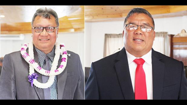 Ti’alemasunu Dr. Mikaele Etuale (left) and Solialealofiotagaloa Iosua Tasi Mutin following the Senate confirmation hearings yesterday morning.