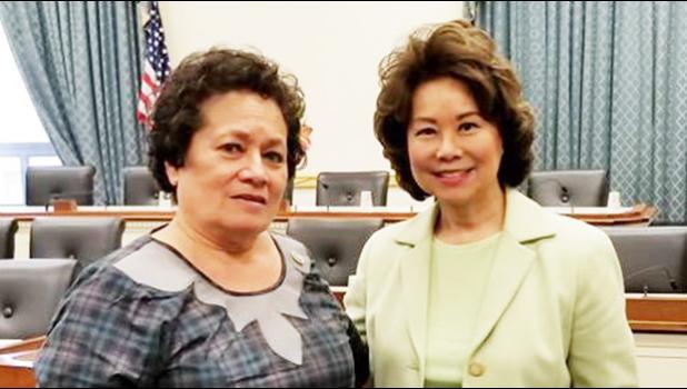 Congresswoman Amata and U.S. Transportation Secretary Elaine Chao earlier this year on Capitol Hill.