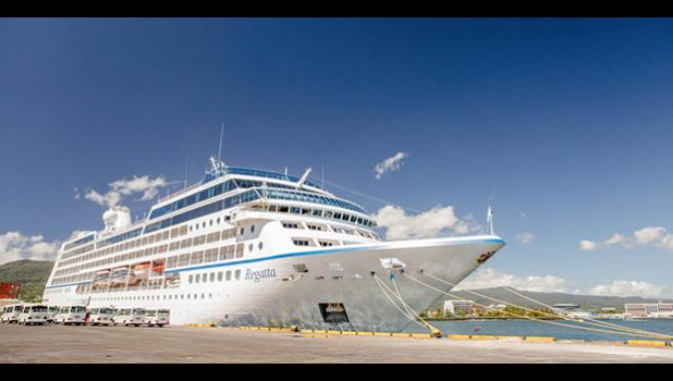 The cruise ship “Regatta” docked in Apia Harbor.  